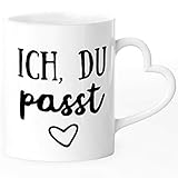 SpecialMe® Taza con asa de corazón, frase del amor,'Ich Du Passt Herz', idea de regalo, amor, día de San Valentín, amigo/pareja, Blanco, Herz-Tasse