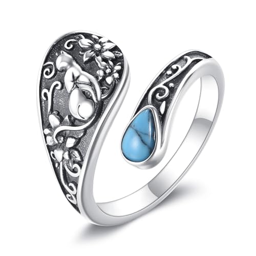 Bague chat argent turquoise cadeau idéal femme anniversaire
