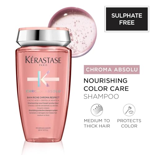 Image of Kerastase Chroma Absolu Riche Shampoo for Color-Treated Hair 250ml | Sulphate Free Colour Protect Shampoo | Medium to Thick Hair| Infused with 3 Restoring Acids and Centella Asiatica (Pack of 2)