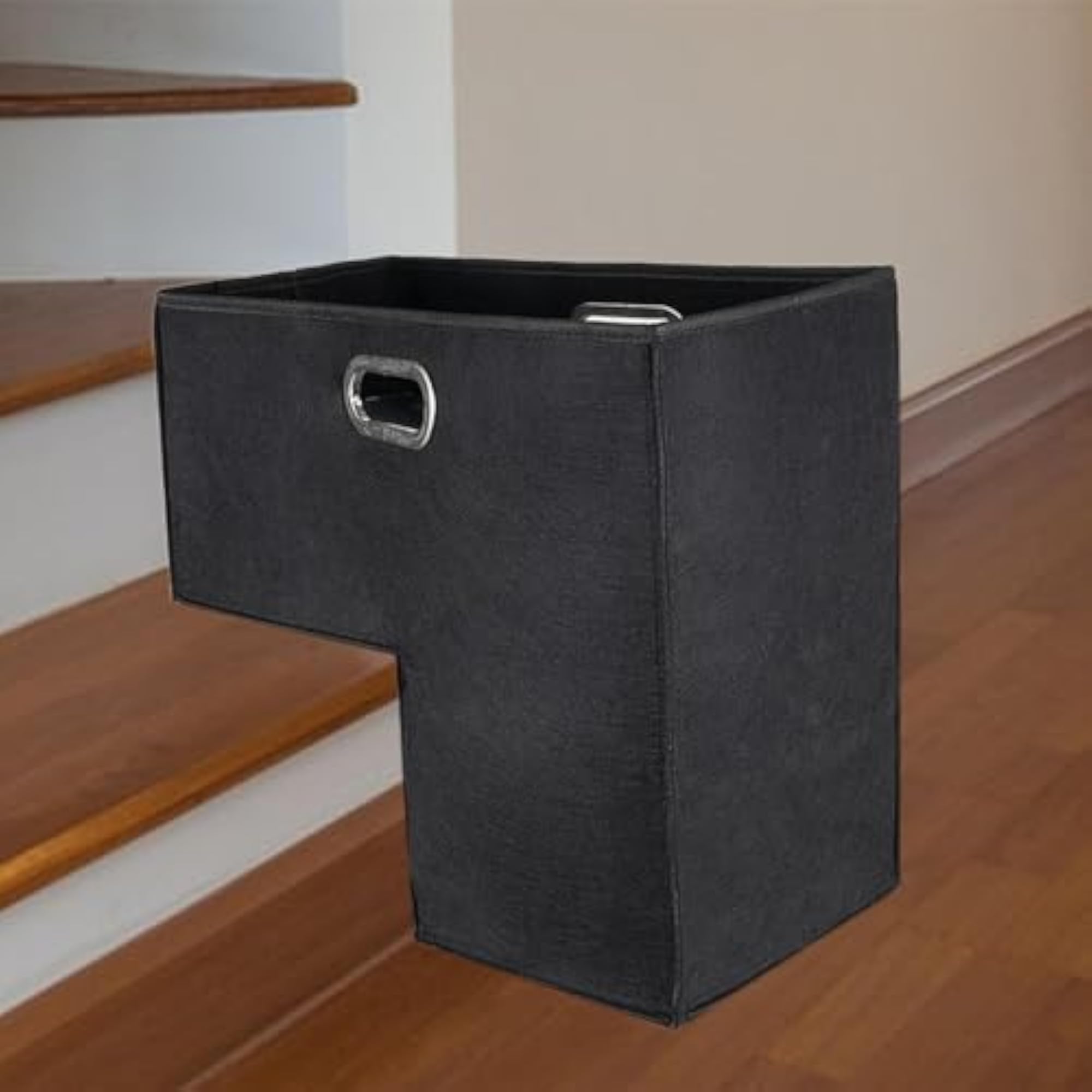 Foldable Staircase Basket with Handles, Dark Gray