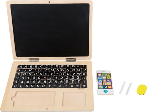 Small Foot Holz-Laptop Tafel, animiert Kinder zum ersten Schreiben und Rechnen, inkl. Zubehör, Art-Nr. 11193 Spielzeug, Mehrfarbig, ca. 30x1,5x22,5 cm