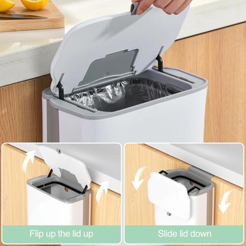 Comzantor 10L Camping Mülleimer zum Aufhängen, Küchenabfalleimer Wandmontierter, Küchenmülleimer Wandmontage, Küchemülleimer Hängend für Wohnmobil, Schlafzimmer(Weiß)