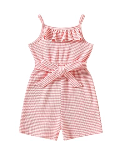 ChuYuKu Toddler Girl Summer Outfit Gingham Romper Sleeveless Ruffle Jumpsuit with Belt Casual Playwear Clothes for Baby Girls
