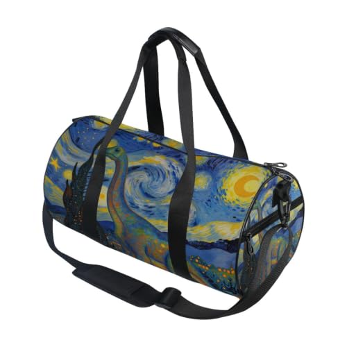 Bolsa de gimnasio redonda de dinosaurio con bolsillo interior para hombre y mujer