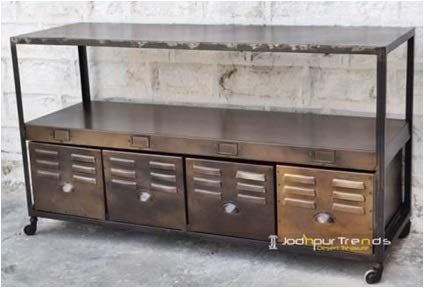 GELUSA N Mueble aparador Vintage de Hierro Reciclado con 4 cajones y Ruedas. Modelo Vincent