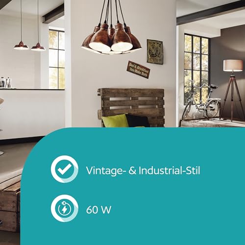 Eglo Priddy 1 Pendant Lamp, 7-Light Vintage Pendant in Industrial Style, Retro Hanging Lamp Made of Steel, Colour: Antique Copper, Socket: E27
