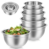 6 Teiliges Rührschüssel Set, Rührschüsseln Edelstahl Salatschüssel, 5L, 4L, 3,2L, 2,4L, 1,9L, 1,5L, nistend Design & Spülmaschinenfest, Servierschüssel zum Servieren, Kochen, Backen, Servieren(6pcs)