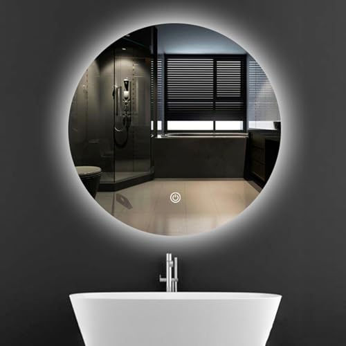 Miroir De Salle De Bain Mural Rétroéclairé, Miroir De Courtoisie Lumineux Rond À LED avec...