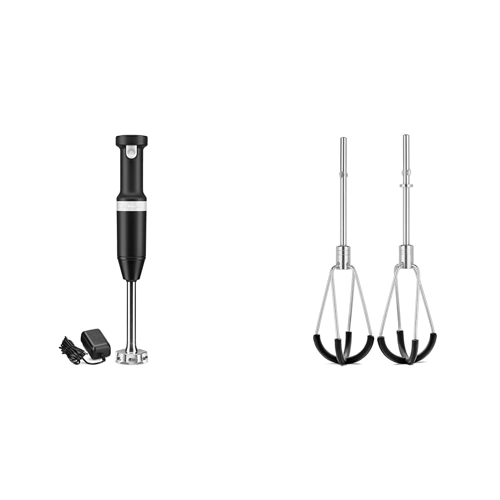 KitchenAid Cordless Variable Speed Hand Blender - KHBBV53, Matte Black &amp; KHMFEB2 Flex Edge Beater Accessory for Hand Mixer, One Size, Stainless Steel