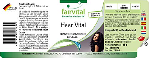 Fairvital | Haar Vitamine Tabletten - Haar Vital - HOCHDOSIERT - 60 Tabletten - mit Vitamin B-12, Biotin, Zink, Spurenelementen, Bierhefe und Sojaprotein