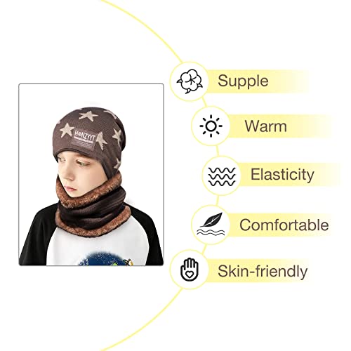 Amebleak Kinder Wintermütze und Schal Set, Winter Warm Beanie Mütze, Unisex Strickmütze mit Fleecefutter Mütze Schal, Wolle Strickmütze und Loop Schal für 6-14 Jahre Alt Jungen Mädchen (grau)