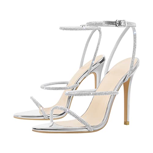 richealnini Rhinestone Stiletto Heels Sandals for Women Crystal Straps Buckle Up Party Dress2