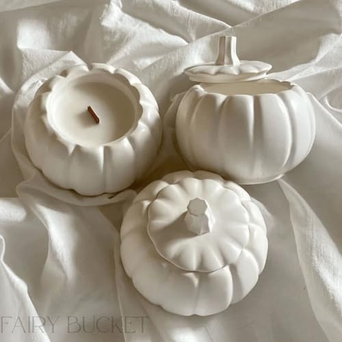 Image of Pumpkin Jar Scented Candle with Lid | Aesthetic White Pumpkin Ceramic Candle | Hand Poured Wax Candle for Home Decor, Festive Gifting & Cozy Ambience