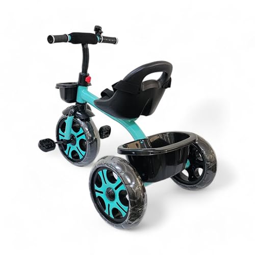 Image of MEKASHI T-001MW Plug N Play Kids Trike /Baby Tricycle, Big Size Storage Basket, Bell, Comfortable Seat with Seat Belt, 12 to 48 Months, Load Upto 35Kg, Easy Assembly, Heavy Guage Steel Frame, Sea Green