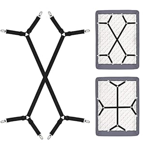 Bettlakenspanner Elastische, 2 Stück Bettlakenspanner Verstellbare , Elastische Lakenhalter, Spannbettlakenhalte Betttuchspanner, Lakenspanner mit Metallclips, für Bettlaken, Matratze, Sofa, Schwarz