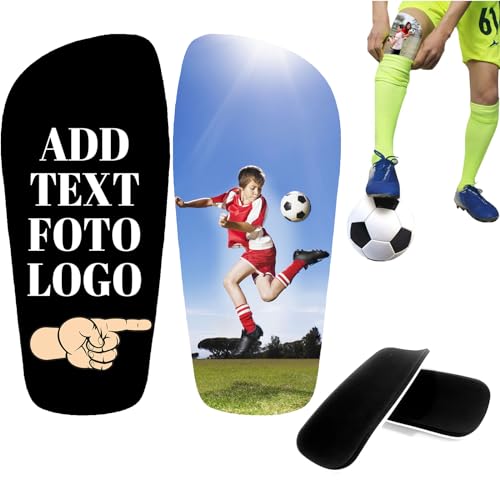 LLLGSH Espinilleras de Futbol Personalizadas para niños y Adultos - con Foto, Nombre, Número y Texto - Protección Integral - para Niños y Adultos