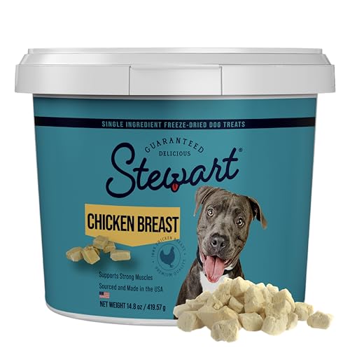 Stewart Golosinas crudas liofilizadas para perros de un solo ingrediente, pechuga de pollo, tamaño de valor de 14.5 onzas, hasta 280 piezas por recipiente resellable, golosinas de entrenamiento o