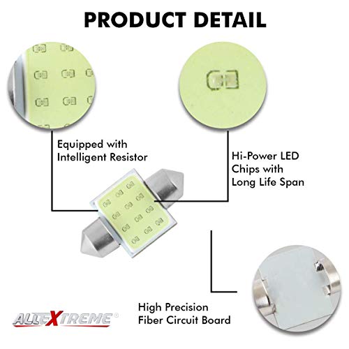 Image of AllExtreme EXDL12G 12 LED Universal Car Interior Super Bright Roof Light Reading Dome Bulb Lamp with Festoon Holder (2 Pcs)