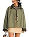 Lviefent Womens Contrast Collar Jacket Casual Button Down Long Sleeves Crop Trench Coat Outerwear with Pockets (ArmyGreen-S)