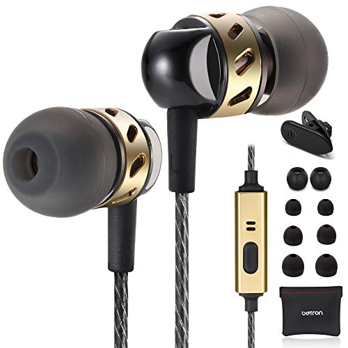 Betron AX5 Earphones with Microphone, Noise Isolating, Bass Driven Sound, Portable In Ear Headphones, Compatible with iPhone, iPad, MP3 Players, Tablets, Samsung and Other Android Devices, Black