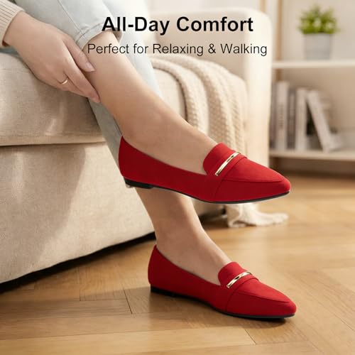 Image of MUSSHOE Loafers for Women Pointed Toe: Dressy Gold Bit Flats, Suede BusinessCasual Slip On Shoes for Office Work,Interview & Teacher