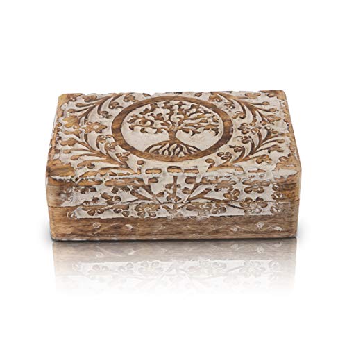 Great Birthday Gifts Handmade Decorative Wooden Jewelry Box Tree Of Life Carving Jewelry Organizer Keepsake Box Treasure Chest Trinket Holder Watch Box Storage Lock Box Housewarming Gifts