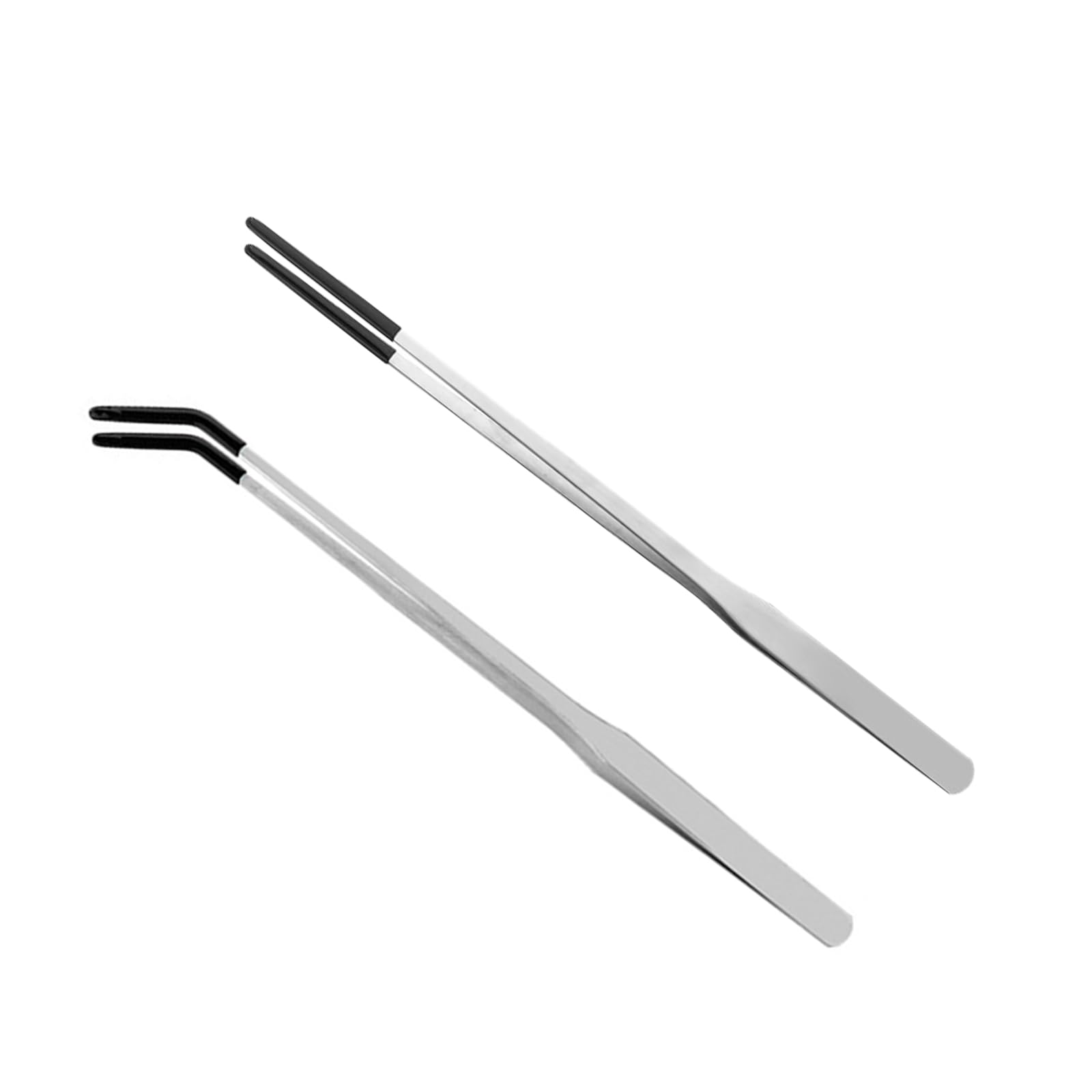 Wangqiuqiu Reptile Feeding Tongs 2 Pcs, 27CM Straight Curved – Black Rubber Tip Stainless Steel Feeder Pliers, Terrarium Tools for Lizards Gecko
