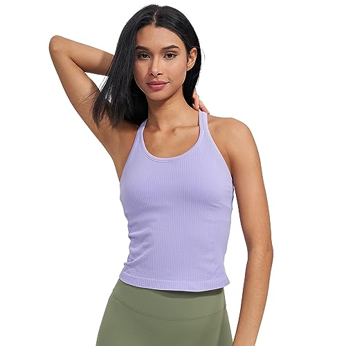 Image of sphinx cat Womens Ribbed Workout Crop Tops with Built in Bra Yoga Racerback Tank Top Slim Fit