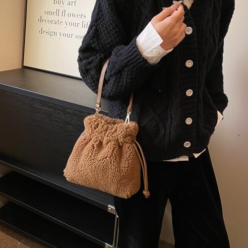 Bolso de hombro tipo bucket de peluche para mujer miniatura 2