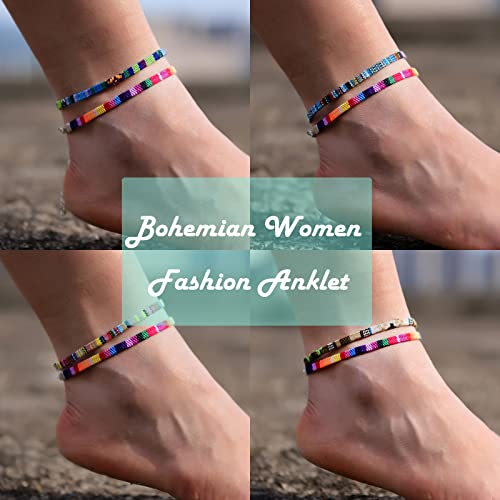 Eif Dock 10Pcs Handmade Thin Rope Anklets For Women Girls Boho Colorful Ankle Bracelets Adjustable Foot Anklet Set Summer Surfer Wave Anklet Bracelets #TOP1