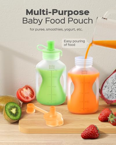 Image of Jelly Ruru Silicone Reusable Baby Food Pouches, 5oz Squeeze Pouch, 8 Pack | Food Grade Silicone, Leakproof And Refillable For Toddlers, Dishwasher And Freezer Safe, For Homemade Puree Yogurt