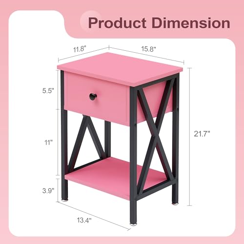 Image of VECELO Nightstand,Modern Bedside End Table, Night Stand with Drawer and Storage Shelf for Living Room Bedroom, Industrial Metal Frame