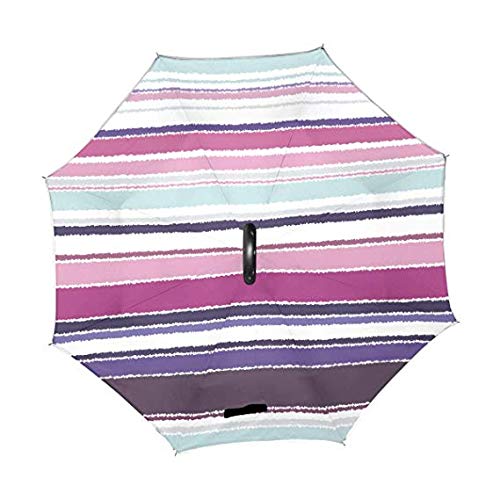 Parapluie inversé de golf anti-UV à double pli et rayures horizontales - 2