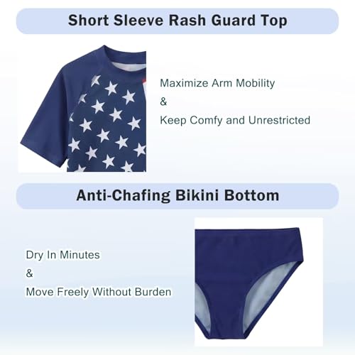 Image of Girls Two Piece Swimsuits Short Sleeve Rash Guard Swim Shirt Bikini Bottom Swim Set Bathing Swim Set Swimwear 3-16 Years