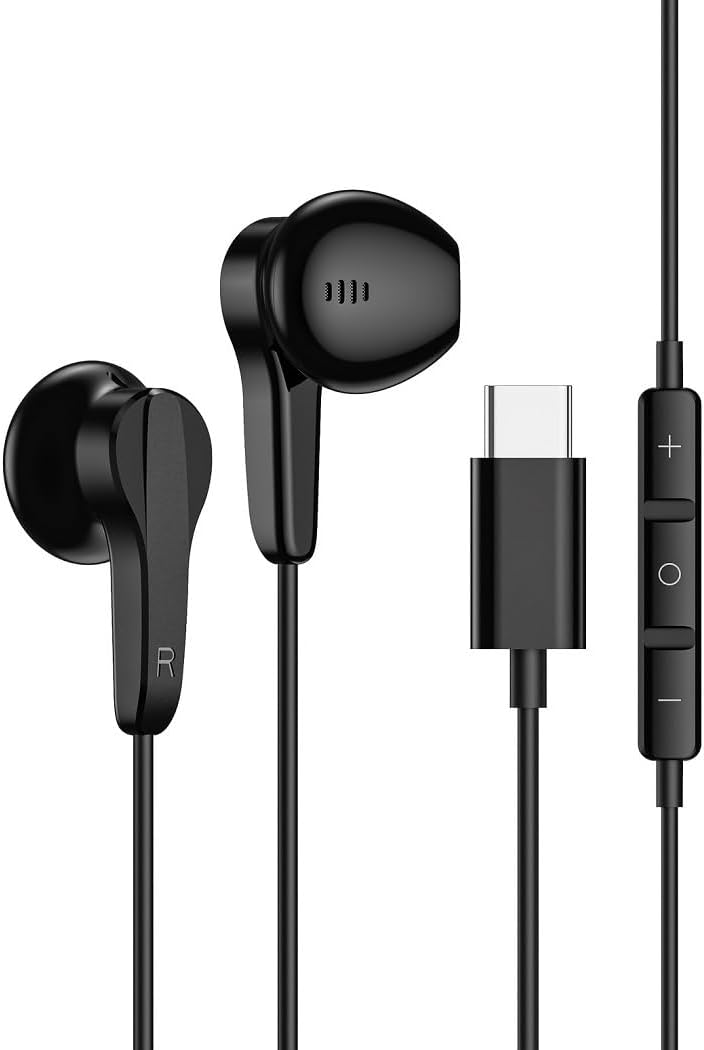 USB C Headphones With Built-in Remote for Phone Calls, Volume and Music Control - Compatible With iPhone15 Series, iPad, Laptop and Other USB C Devices