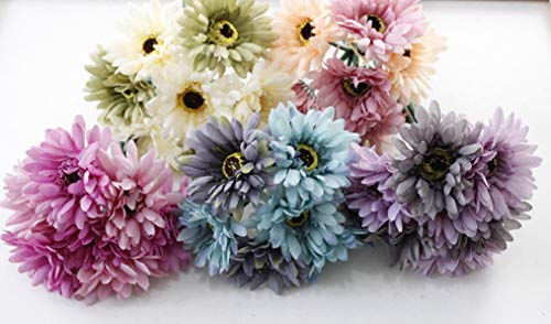 Lnhomy Daisy Artificial Flowers 14 Stems Silk Daisies Flower For Wedding Bouquet Living Room Office Party Diy Home Decoration, (Blue Grey) #TOP4