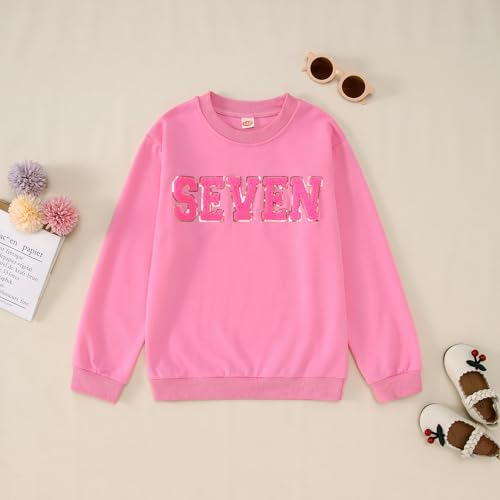 Toddler Baby Girls Birthday Outfit 2nd 3rd 4th 5th 6th 7th Bday Party Sweatshirt Chenille Patch Long Sleeve Shirt3