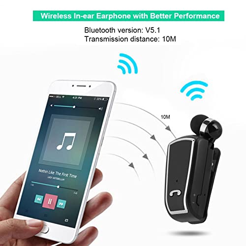 Zerone Bluetooth Headset Stereo Retractable Bluetooth V5.1 Earpiece Single In-Ear Wireless Sports Earphone Caller Id, Voice Prompts Ios Power Display, For Phone Devices (Black) #TOP4