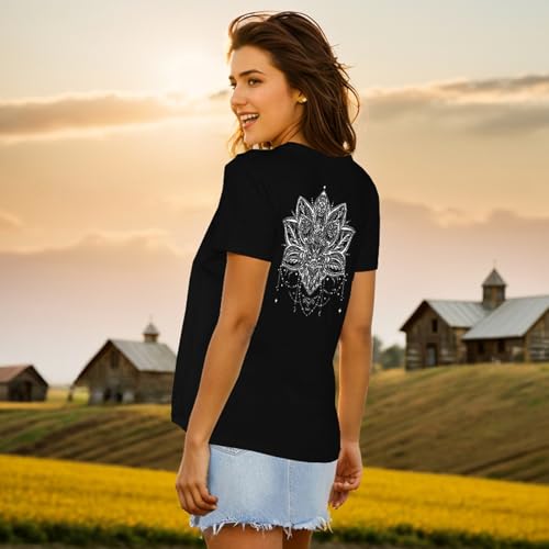 Bwnilimeizn Mandala T Shirt for Women Summer Lotus Flower Graphic Tees Casual Funny Printed Cute Shirts Tops(Available in Plus Size)-L by Bwnilimeizn - Used condition - Image 3