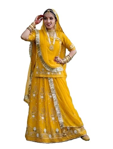 Image of Women's Embroidered Vichitra Silk Ethnic wear Semi-stitched Lehenga Choli With Dupatta Set (S-THG 415279)