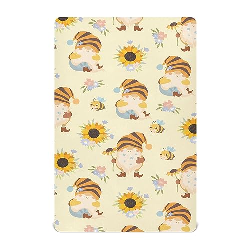 Image of Fitted Crib Sheets Cute Gnomes Bees Stretchy Portable Playard Sheets for Baby Toddler, Breathable Soft Mini Crib Mattress 52 x 28 in for Boys and Girls