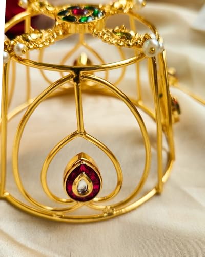 Image of Hair Bun Cage Accessory for Women | Handcrafted Brass Juda Cover with Stick | Anti-Tarnish Traditional Hair Accessory for Wedding & Festive (Padma Hair Bun (Golden))