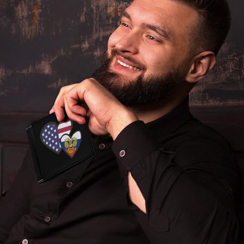 Interlocking Hearts U.S.A. Russian Flag Fashion Bifold Wallets for Men Women Slim & Thin Credit Card Holder Wallet Purse4