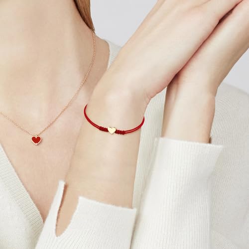 Red String Bracelet, Red Bracelets for Women with Gold Heart as Kabbalah Protection Jewelry, Handmade Mother Daughter Jewelry as Red Ribbon Week Gifts for Family Friends Girls2