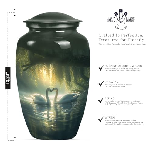 Image of Personalized Swan - Cremation Urns - Burial Urn for Mom & Dad - 10 Inch - Large with Velvet Bag - Funeral Urns - Memorial Urn for Ashes - Large Decorative Urn - Ashes Urns Human Remains