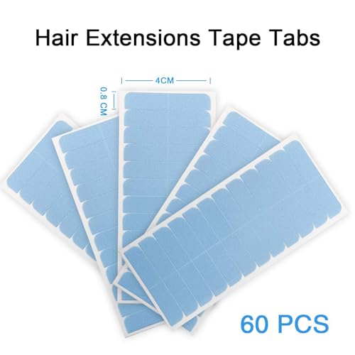 suyya 60 pieces hair extension tape tabs double sided extension tapes for replacement 4cm x08cm blue