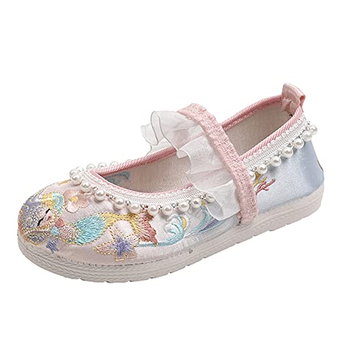 Girls Flat Bottomed Embroidered Sandals Fashionable Antique Costume Children Performance Children Slides for Girls (Pink, 9.5-10 Years Big Kids)3