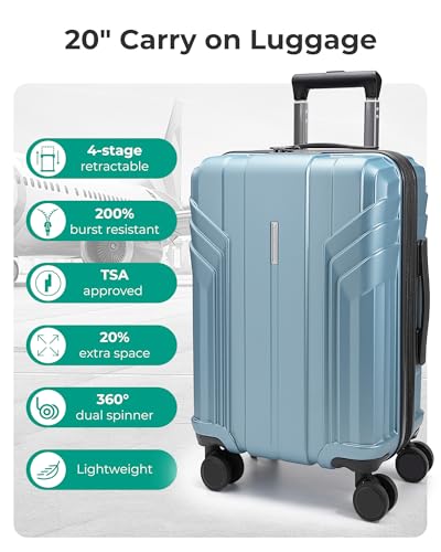 Image of BAGSMART Expandable Carry On Luggage 22x14x9 Airline Approved, Airy Blue | Spinner Wheels, TSA Lock, Lightweight Hard Shell, Suitcase,22x14x9 Airline Approved,