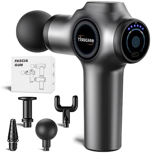 Tisscare Massage Gun – Handheld Percussion Gun Massager with 6 Speeds & 4 Heads for Full Body Pain Relief, Muscle Recovery & Relaxation – Back/Neck/Shoulder/Legs/Feet, Gift for Men and Women