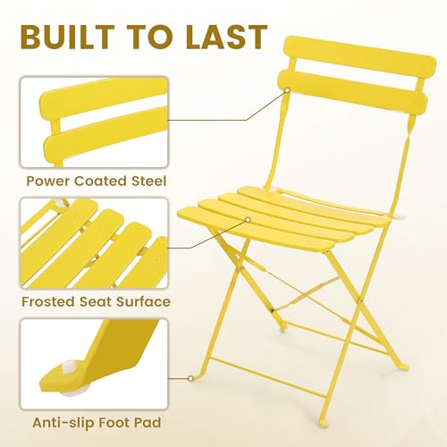Kromax Outdoor Patio Bistro Set, Folding Bistro Table and Chairs Set, 3 Piece Folding Patio Furniture Set, Space Saving, Yellow - Thumbnail 3